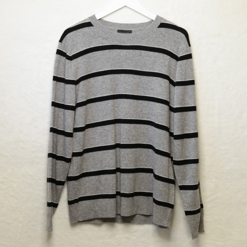 MAGASCHONI Cashmere Crew Neck‎ Pullover Sweater Gray Striped NWT $198 Mens Sz M